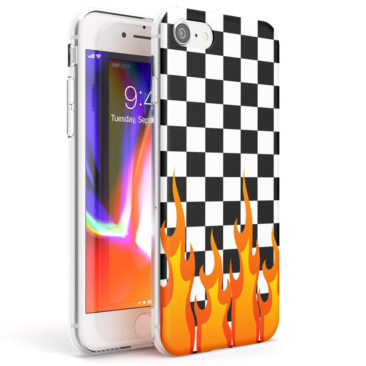 Designer Checkered Fire Slim Phone Case for iPhone 6 TPU Protective Light Strong Cover with Pattern Check Fire Flames