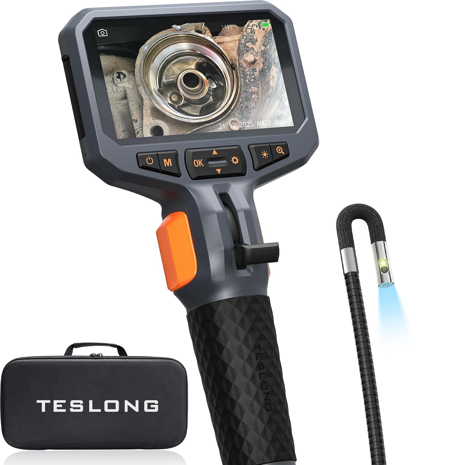 Articulating Borescope with Dual Lens Endoscope Camera, Teslong Two-Way Articulated Industrial Inspection Camera with LED Light, Flexible Mechanic Fiber Optic Snake Scope Cam for Wall Automotive-5FT