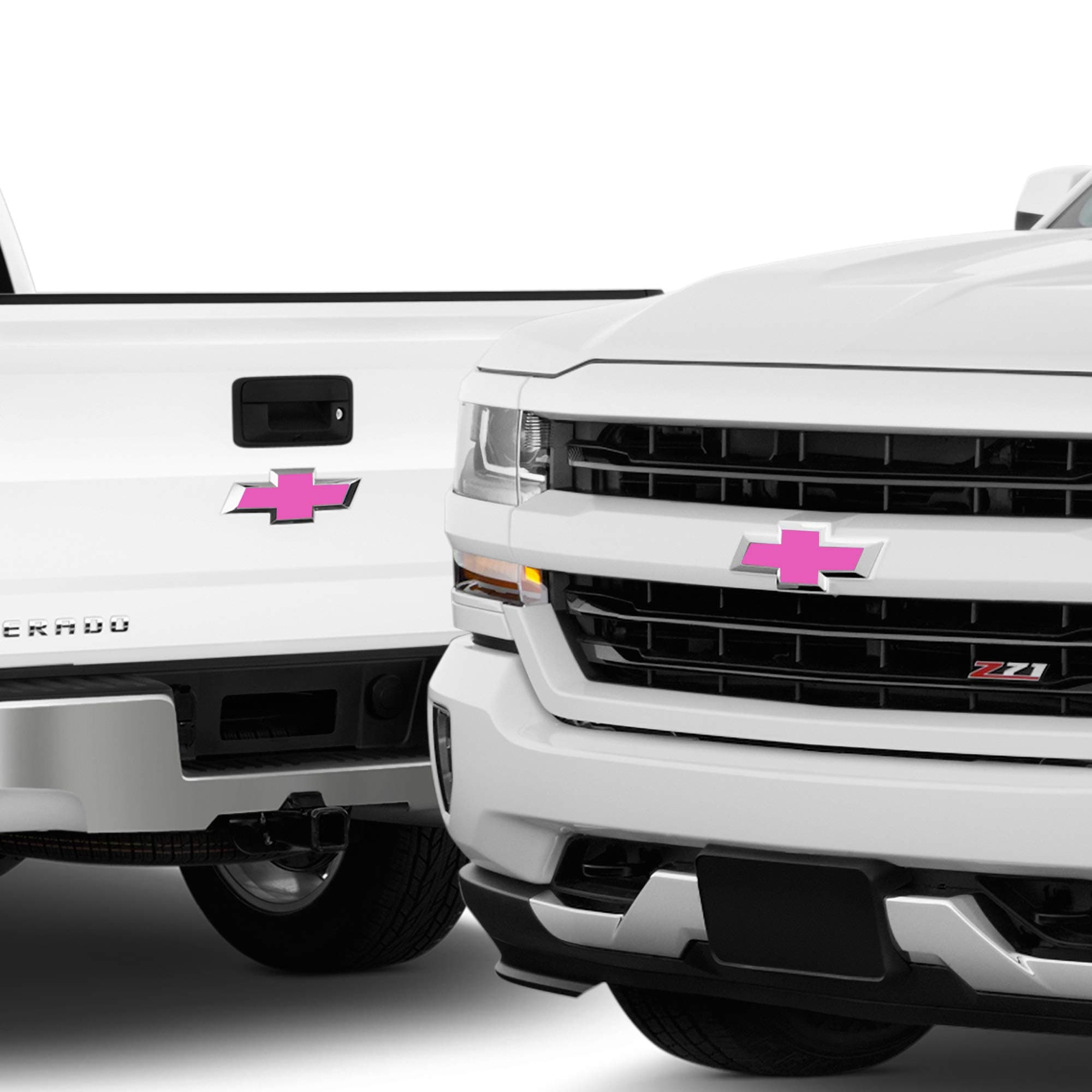 Bogar Tech Designs - Pre Cut Emblem Bowties Front and Back Overlay Vinyl Decal Compatible with Chevy Silverado 2016-2018, Matte Pink