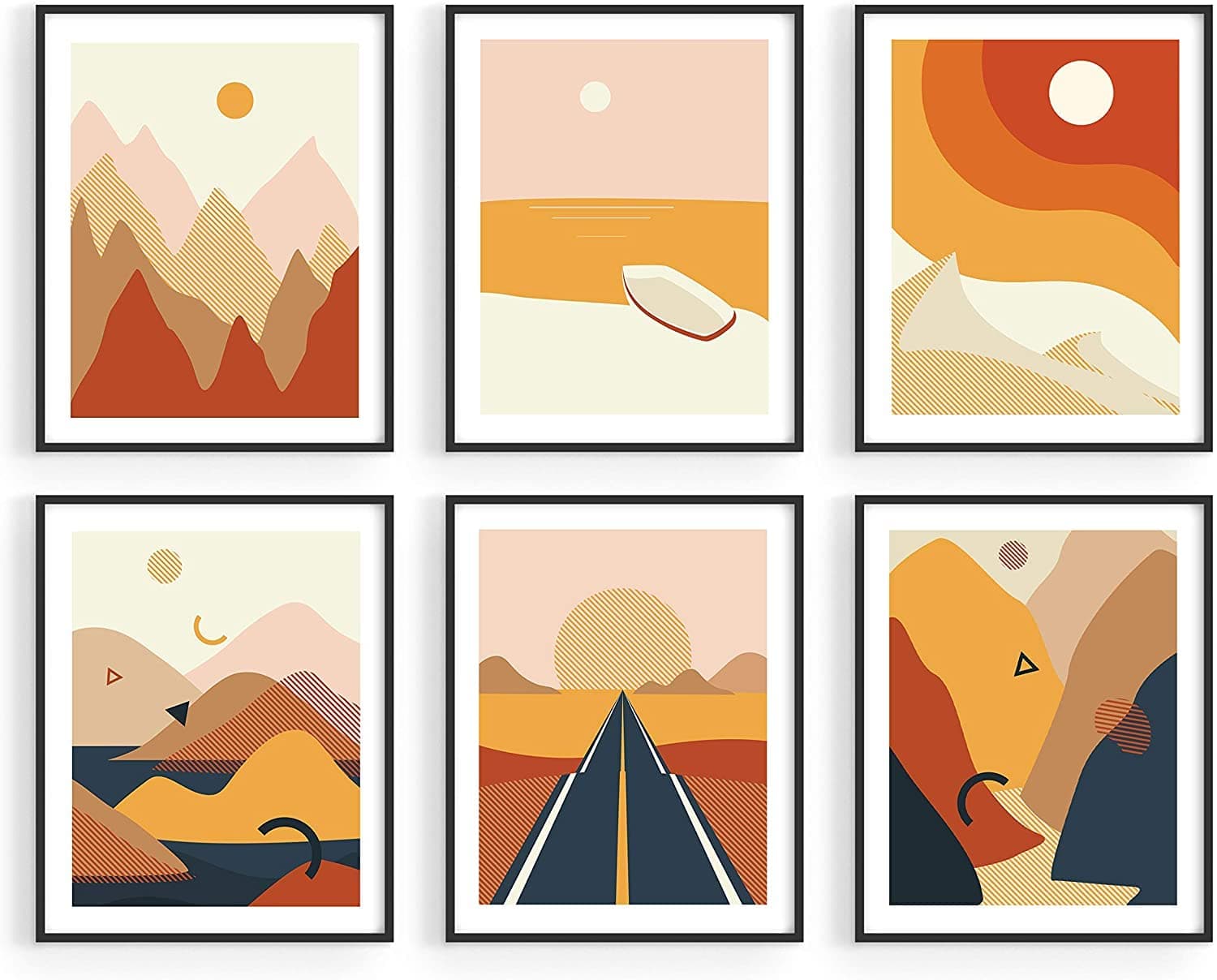 KASTWAVE Boho Art Abstract Minimalist Landscape Wall Art Prints, Unframed, 8in x 10in, 6 Pieces