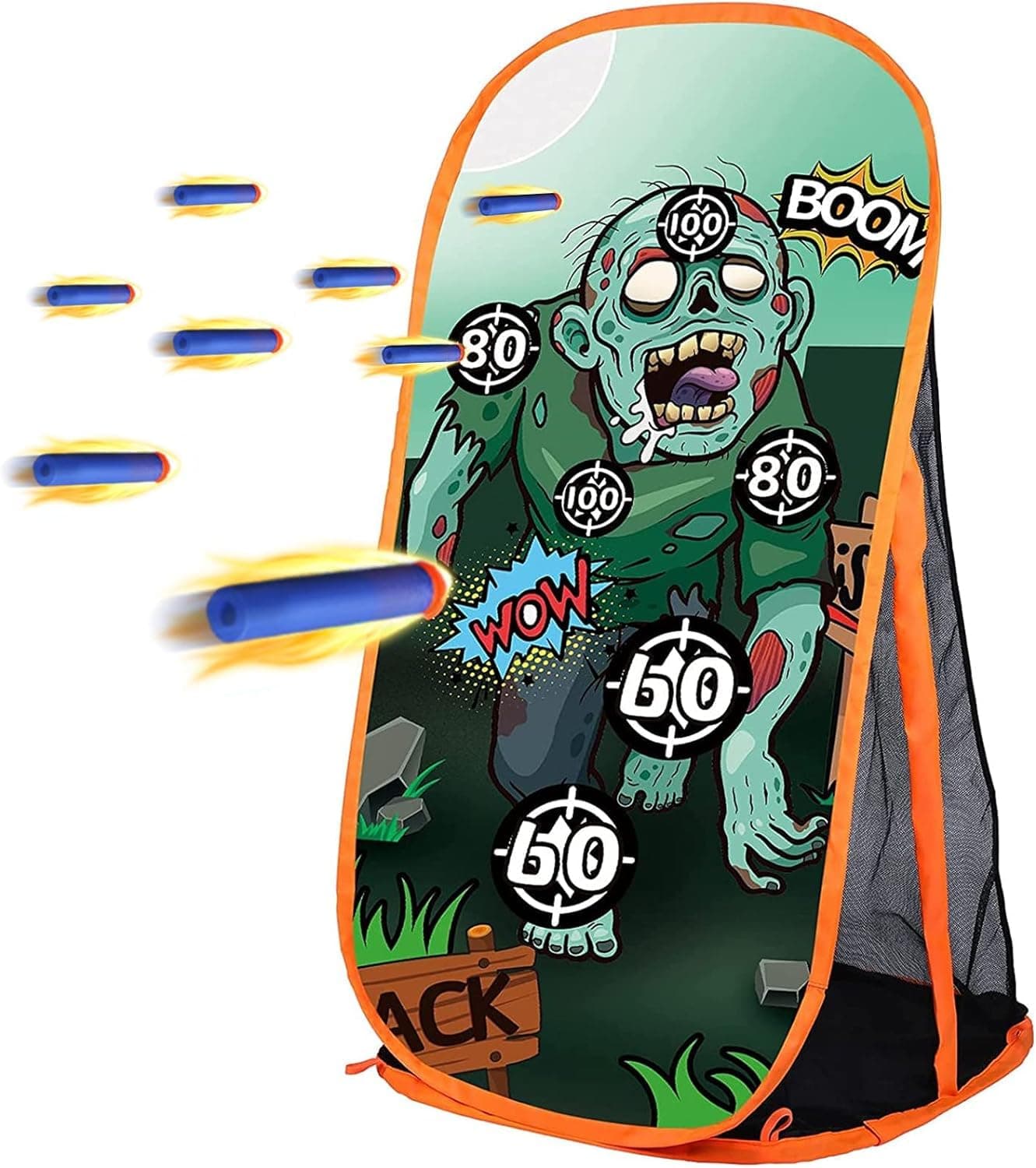 RONSTONE Shooting Practice Target Compatible with Nerf Gun for Boys Girls, Toy Foam Blaster Shooting Targets for Kids Indoor Outdoor, Zombie Shooting Target with Storage Net