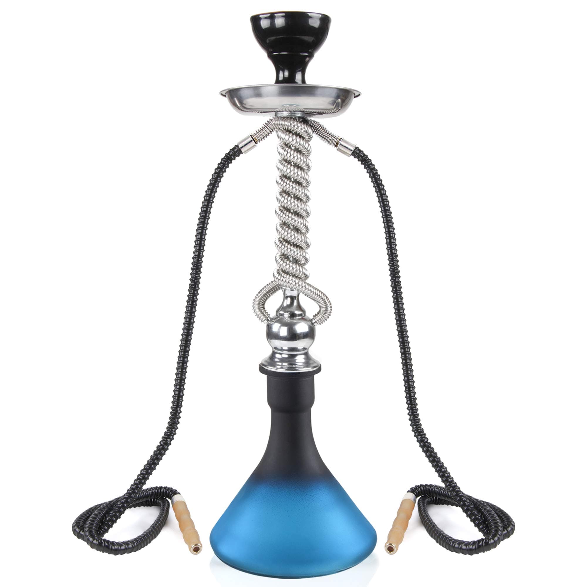 22" Double Hose Hookah Set with Everything 2 Hose Glass Shisha Hookahs Complete Set Combo Kit (Blue)