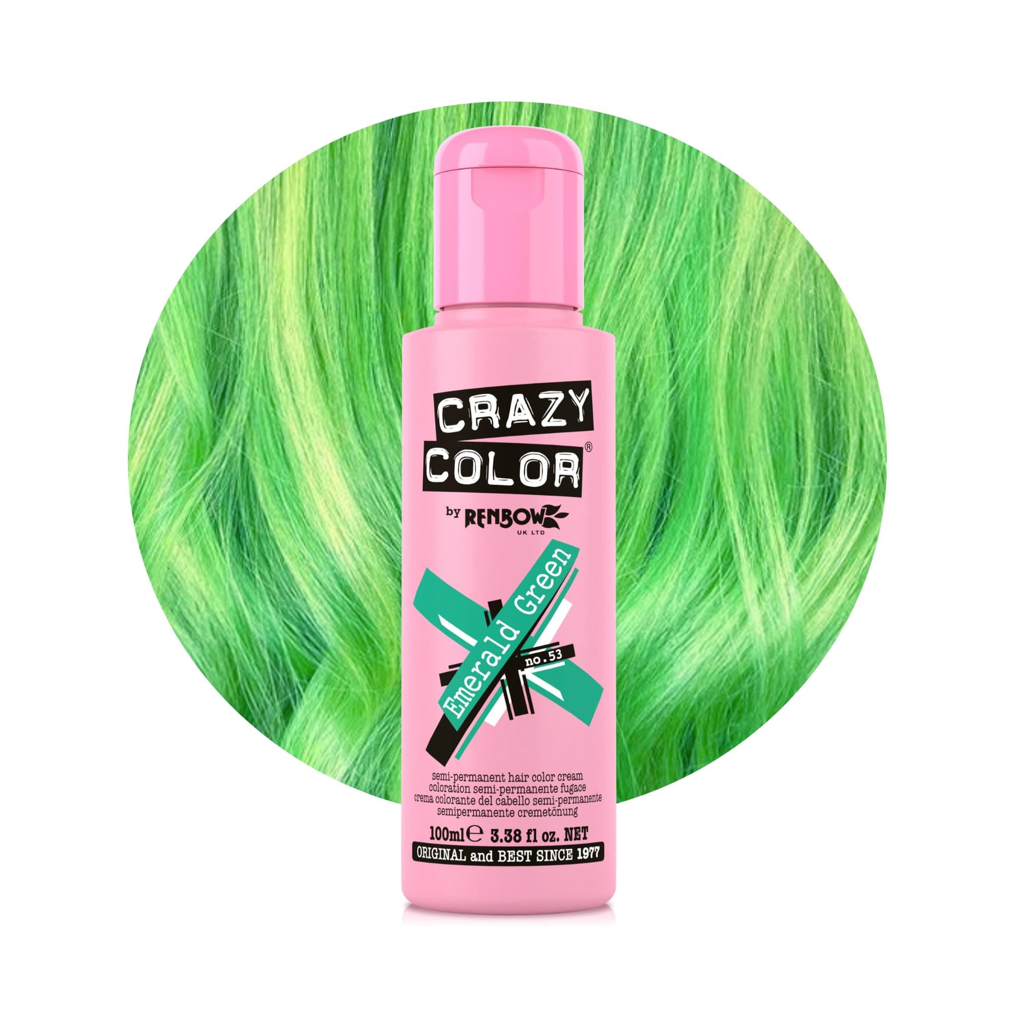 Crazy Color Vibrant Emerald Green Semi-Permanent Hair Dye. Highly Pigmented Jewel Green Conditioning & Oil Nourishing Vegan Formula | No Bleach or Ammonia | 100ml