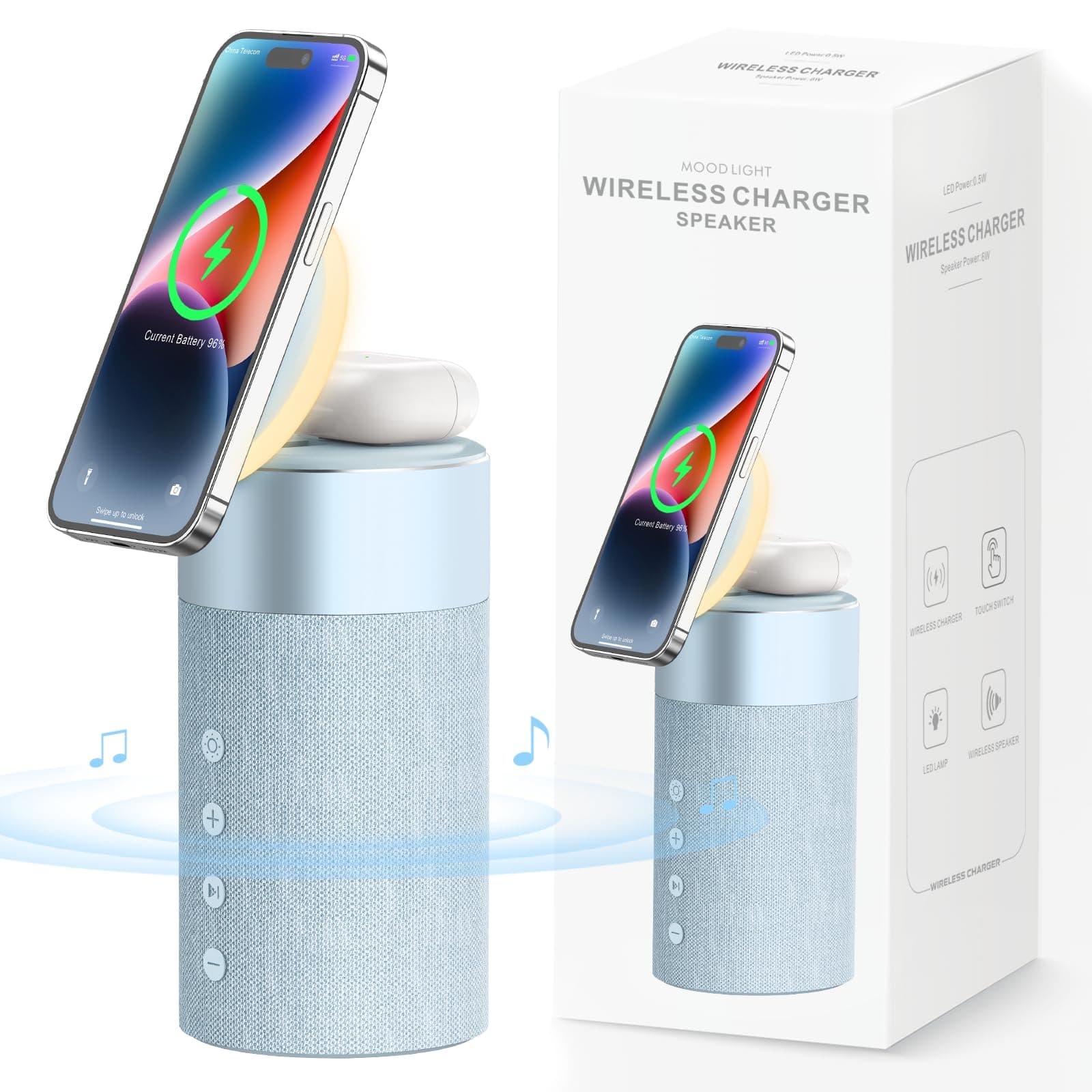 Bluetooth Speaker, Magnetic Wireless Charger, Bluetooth Speakers with Night Light, 2 in 1 Wireless Charging Station for iPhone 17/16/15/14/13/12 Series, AirPods Pro 2/4/3/2(Gift Ideal)
