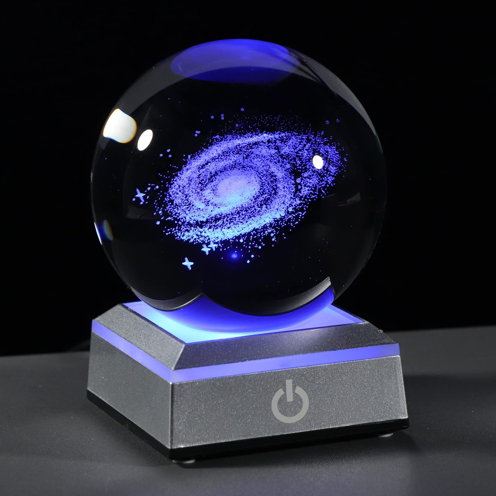 3d Galaxy Model Crystal Ball Led Lamp Base - Space Decor World Globe Planets Sphere Night Light 80mm 3.15 Inch - Solar System Decor Best Birthday Astronomy Gifts For Men Physics Science Teacher