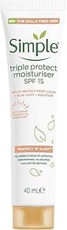 Simple Triple Protect Moisturiser SPF 30 – 3x Protection from UVA/UVB, Blue Light & Pollution with Vitamin C & E – Brightens Dull, Sensitive Skin for a Glowing Complexion 40 ml