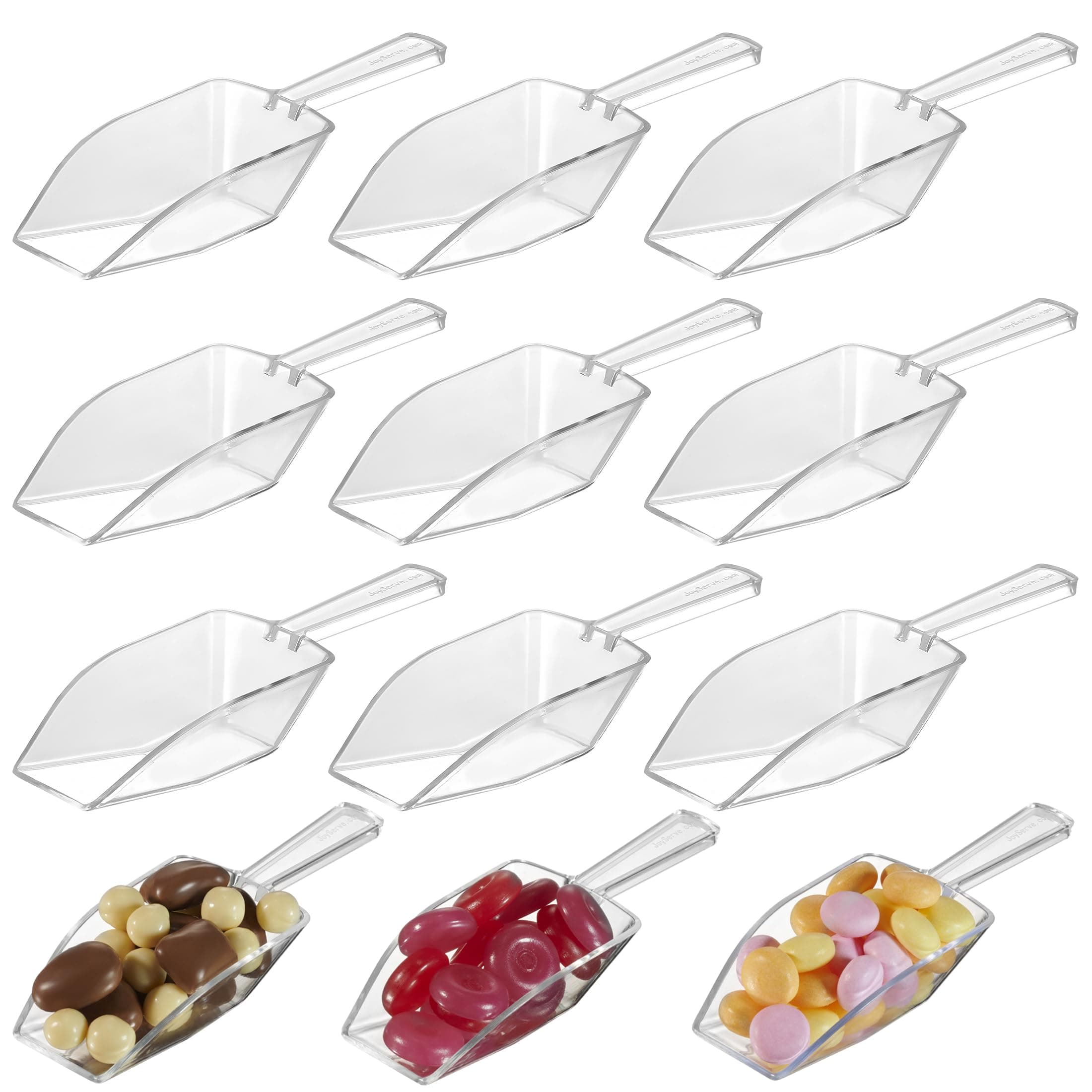 24-Mini Clear Acrylic Plastic Scoops for Candy - Ice Cream Bar, Jars, Containers, Coffee, Flour, Dessert Toppings, Buffets, Kitchen, Weddings, Parties & Concessions, Candy Buffet, 5.5" Candy Scoops