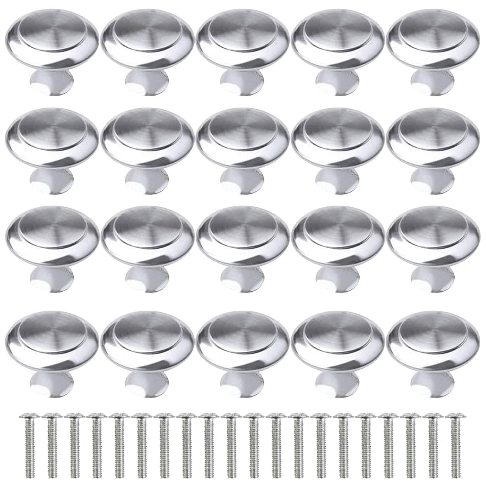 20Pcs Kitchen Door Knobs and Handles - Silver Chrome Cabinet Mushroom Drawer Pull for Furniture, Wardrobes, Bathroom