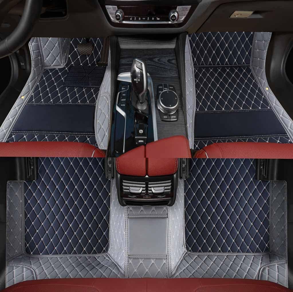 Custom Personalized Floor Mats ,Luxury Full Coverage All Weather Car Floor Mats,Anti-Slip Leather Car Mat Set ,Custom Floor Mat, for 99% of Cars, Trucks & SUV. (Black+Gray)