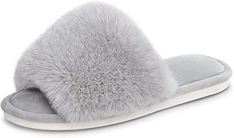 Women's Faux Fur Slippers Fuzzy Flat Spa Fluffy Open Toe House Shoes Indoor Outdoor Slip on Memory Foam Slide Sandals