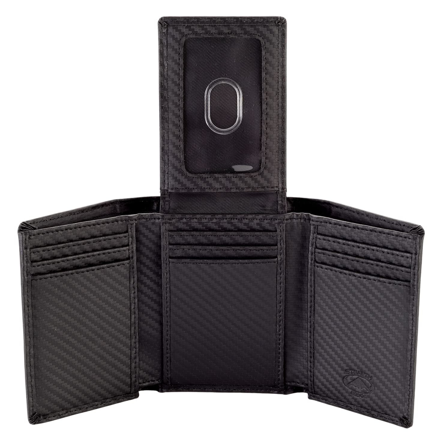 Trifold Wallet - RFID Blocking Wallet with Flip ID Holder - Leather Case for Money, Credit Cards - Mens Organizer, Divided Billfold, Identity Protection - Men's Gifts (Carbon Fiber)