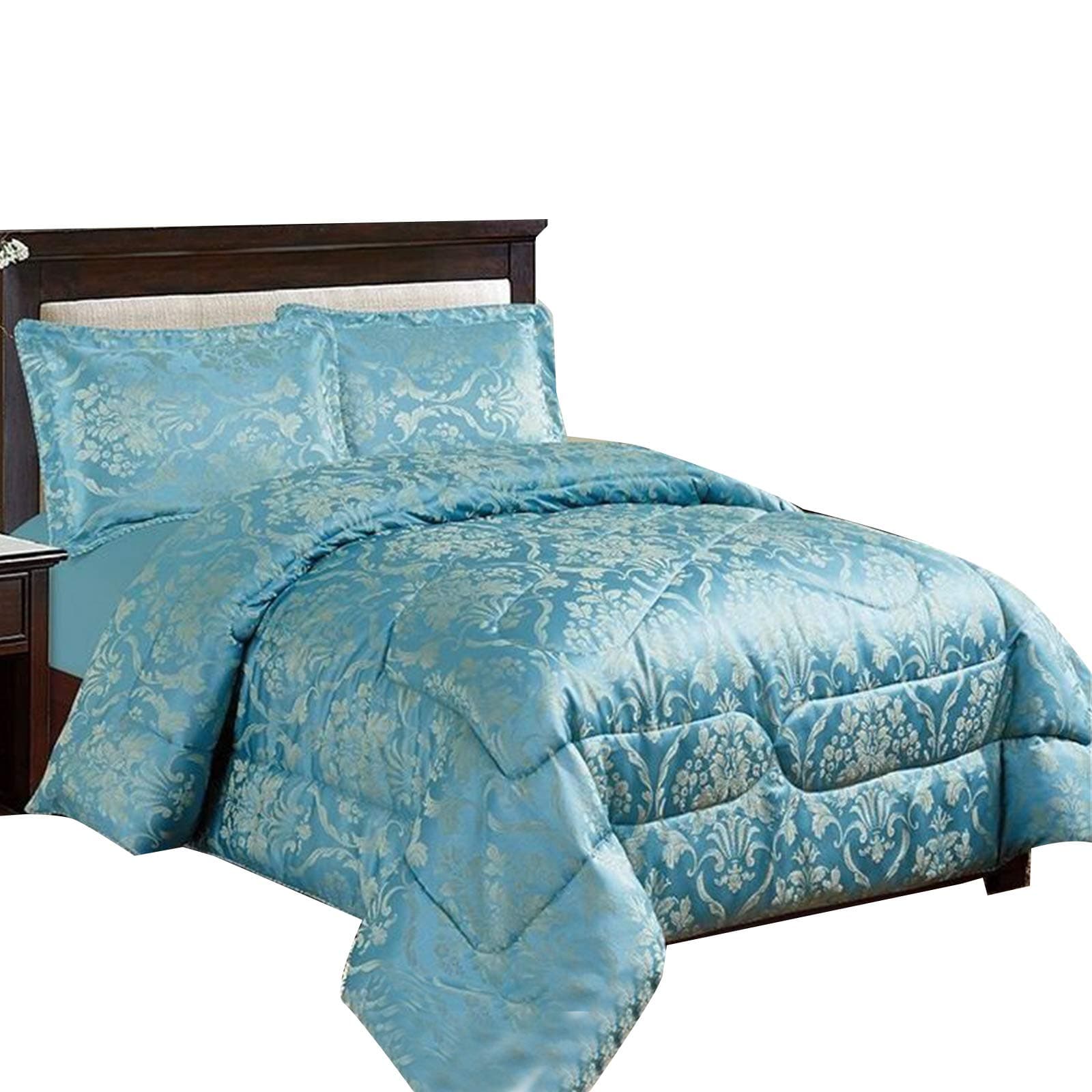 Massari Colection 3PC Beautiful Heavy Jacquard Quilted Bedspread Comforter Set (Super King, Ruby Teal)