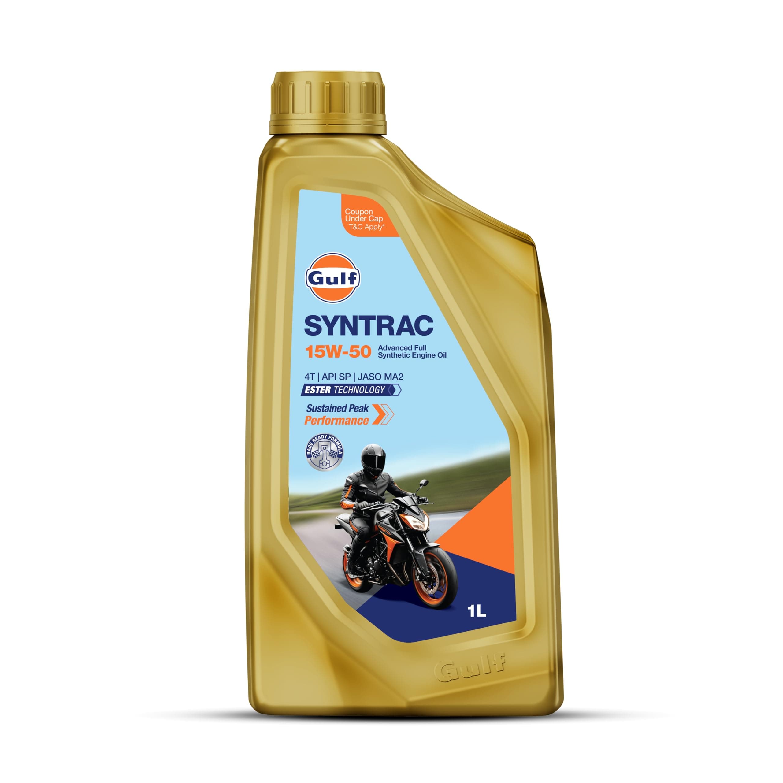 SYNTRAC 15W-50 4T API SP, JASO MA2 | Ester Technology | 2 Wheeler Bike Advanced 100% Full-Synthetic Engine Oil [1 L] - Pack of 1