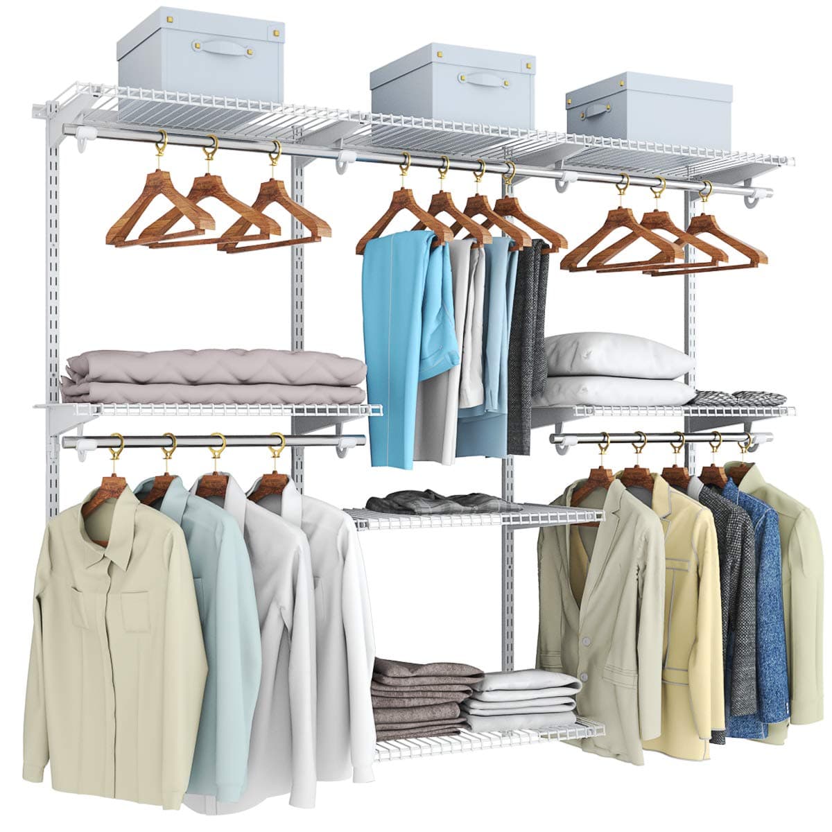 Tangkula 4 to 6 FT Custom Closet System, Wall Mounted With Hanging Rod, Metal Storage Organizer Rack Wardrobe With Shelves, Adjustable Kit for Bedroom