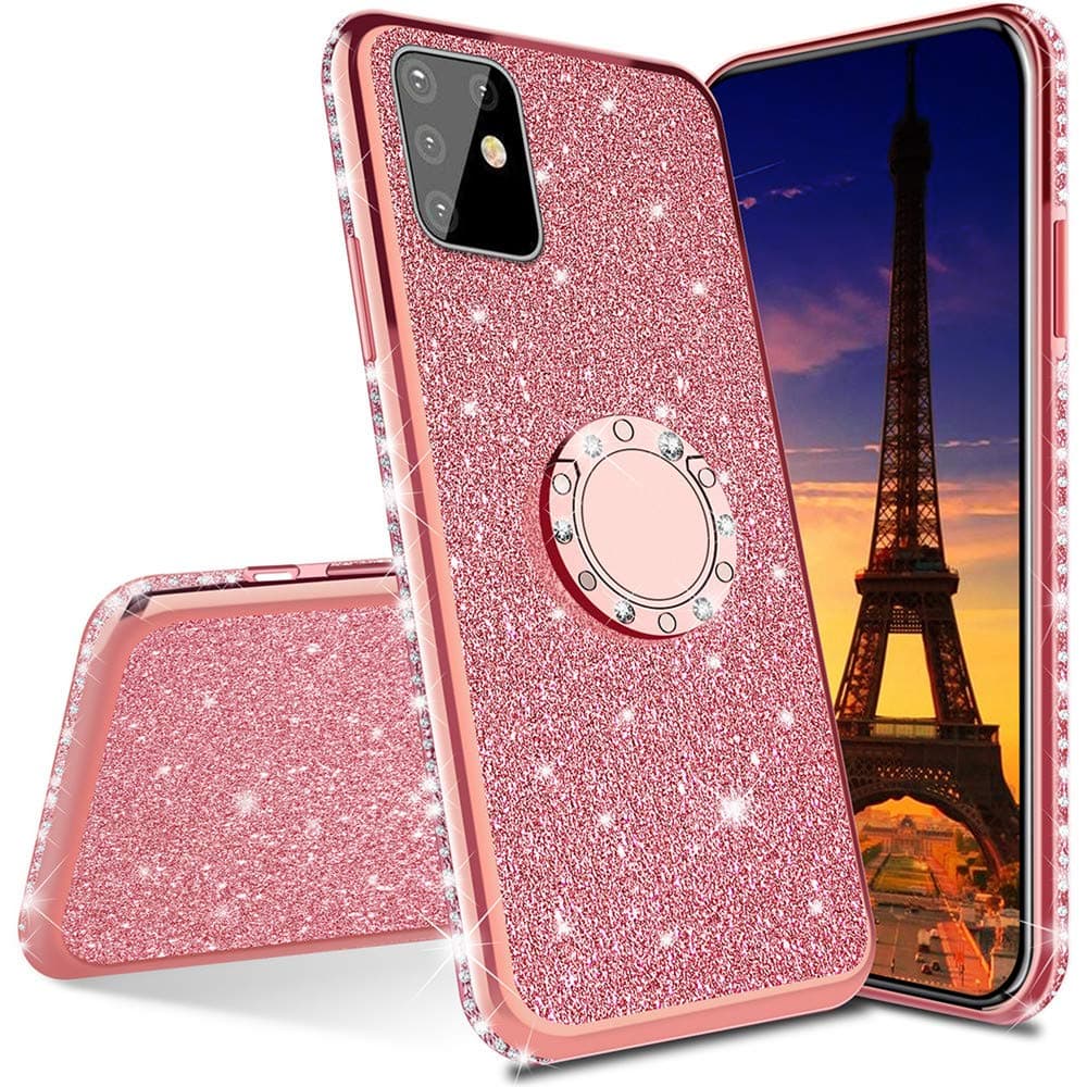 LEMAXELERS Galaxy Note 10 Lite Case Glitter Bling Diamond TPU Soft Shock-Absorption Protective with 360 Rotating Ring Stand Holder Case for Samsung Galaxy M60S / A81 Plating TPU Rose Gold KDL