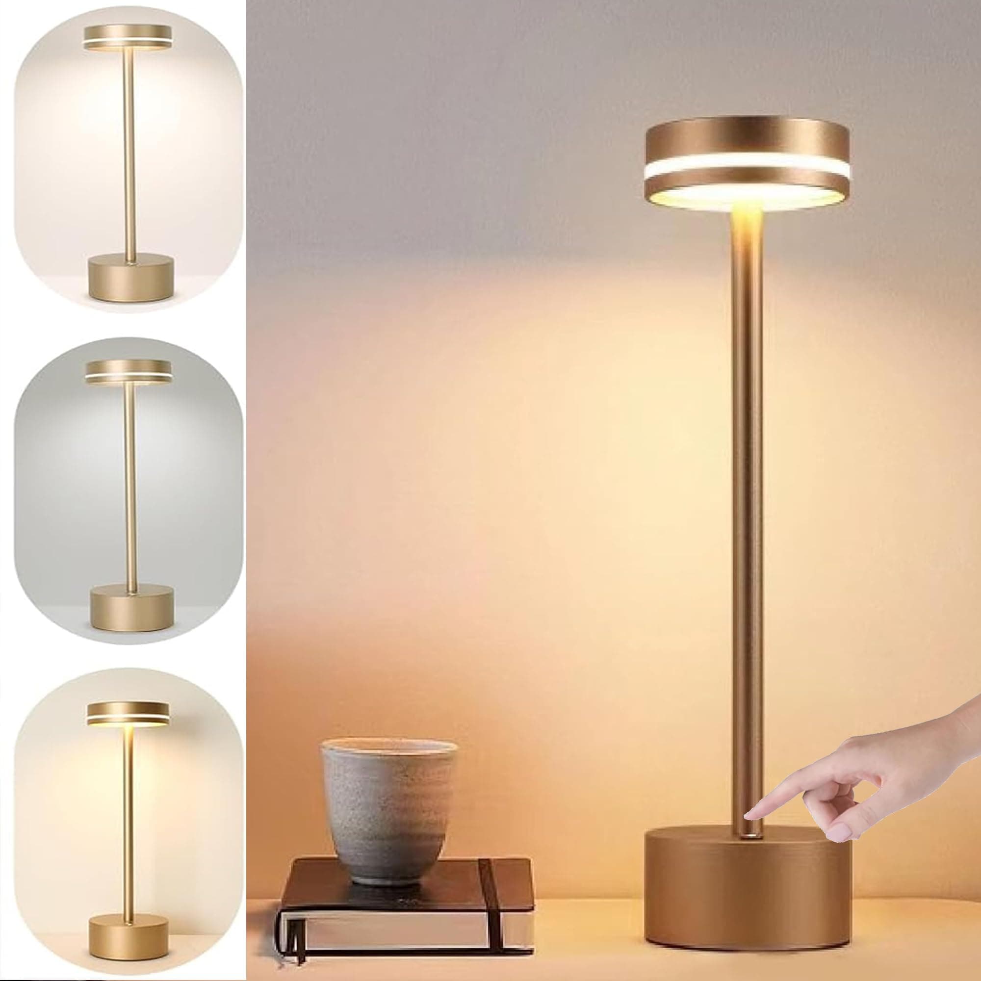 Table Lamps with Touch Control 1pack, Cordless Battery Operated Led Desk Lamp,3-Level Brightness Portable Lamp, for Indoor/Outside Office Home Decor Bedside Table Lamp Night Light