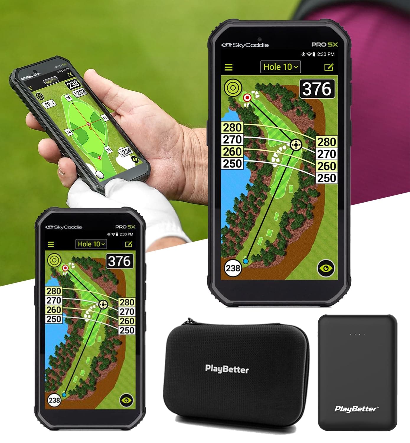SkyCaddie PRO 5X Handheld Golf GPS - Power Bundle with PlayBetter Portable Charger & Protective Hard Case - TruePoint Precision Positioning Technology - 5.5" Display, 35,000 Maps, Dynamic HoleVue