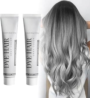 Grey Natural Hair Dye Cream, Unisex Silver Hair Colour, Instant Gray Dye for All Hair Types, Non-Damaging, Easy to Apply and Clean (2, 100ml)