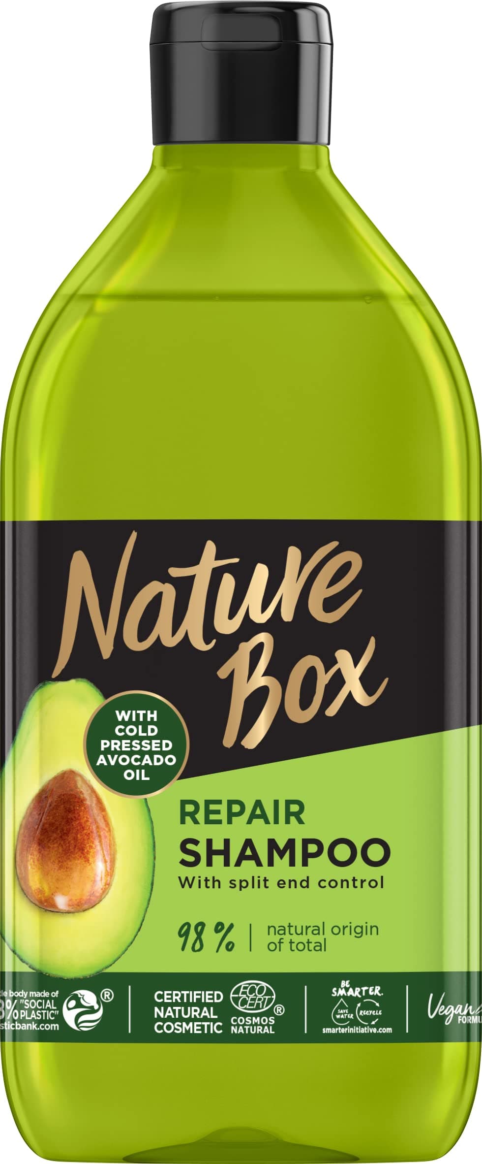 NATURE BOX shampoo with cold pressed avocado oil for deep hair repair and split end control, 385ml, NO SILICONS, NO SULFATES, NO PARABENS