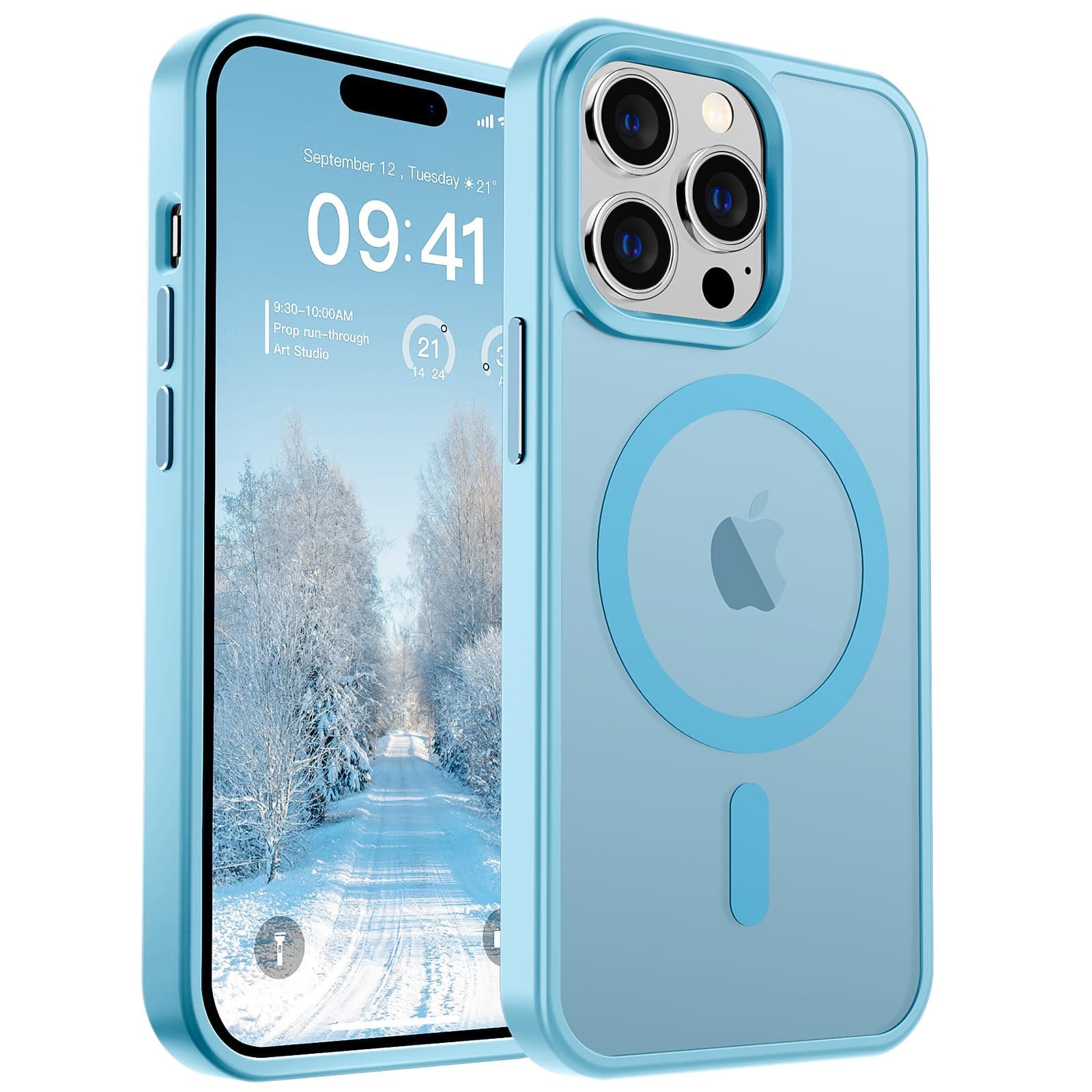 SUPFINE Magnetic for iPhone 14 Pro Case (Compatible with MagSafe)(10 FT Military Grade Drop Protection) Slim Translucent Matte Shockproof with Anti-Fingerprint Phone Case,Light Blue