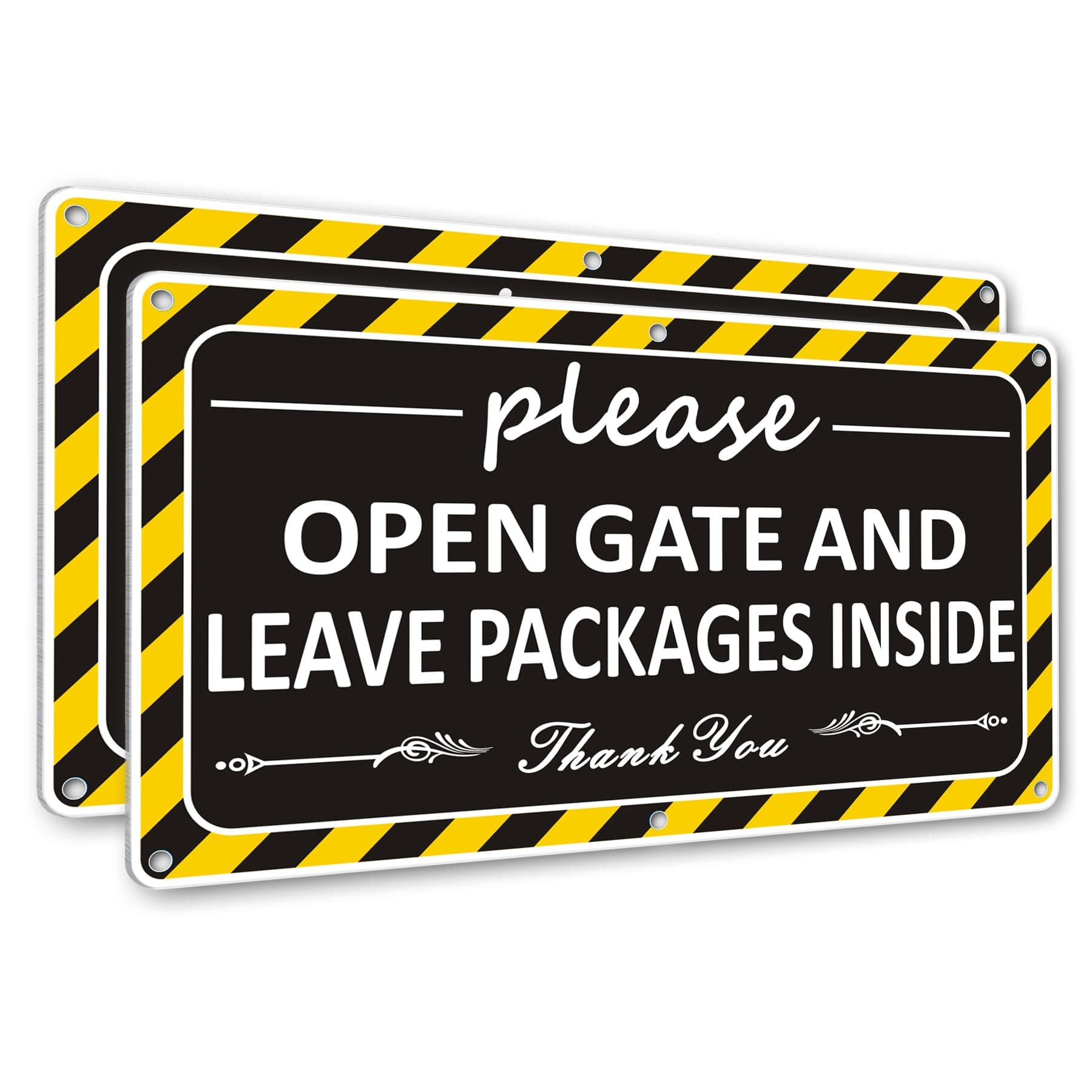 (2 Pack) Metal Delivery Signs for Packages - Please Open Gate and Leave Packages Inside, Aluminum Delivery Instructions for Home, Package Signs for Delivery Box for Outdoor Use (12 x 6.7 inch)