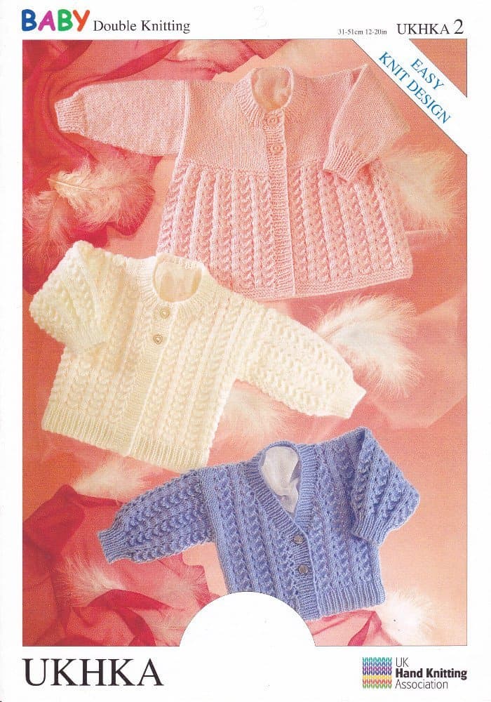 2 Baby Double Knitting DK Pattern For Easy Knit Beginner Babies Cardigans 12"- 20" Chest