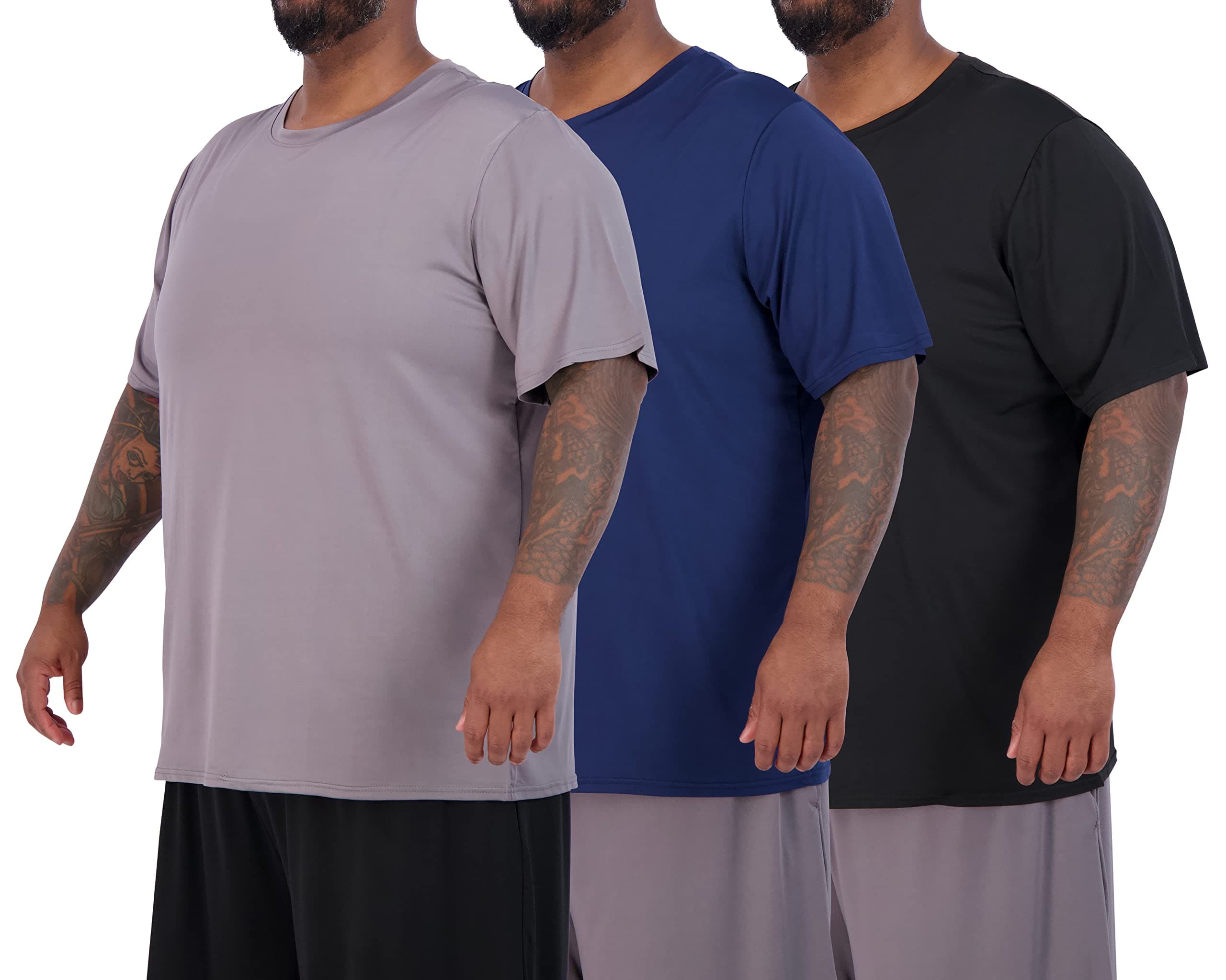 Real Essentials 3 Pack: Men’s Big & Tall Short Sleeve Dry Fit Crew Neck T-Shirt - Gym Workout Athletic Running Tee (3XT-5XT)