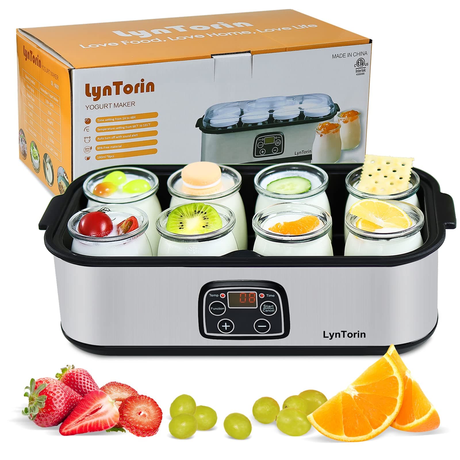 LynTorin Yogurt Maker, Automatic Digital Yogurt Maker Machine with Adjustable Temperature & Time Control, Stainless Steel Cheese Maker, Fruit Wine Maker with LCD Display