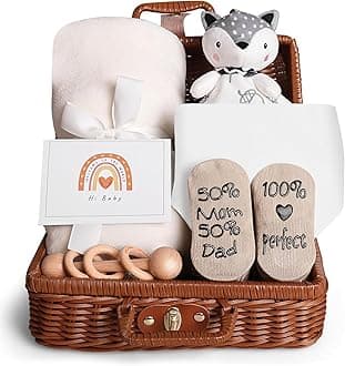 Nnewvante Baby Gift Basket, Newborn Gift Set with Baby Baby Rattle, Newborn Baby Gift Set, Newborn Baby Gifts, Medium Baby Gift Basket Kit for Expecting Moms(WHITE)
