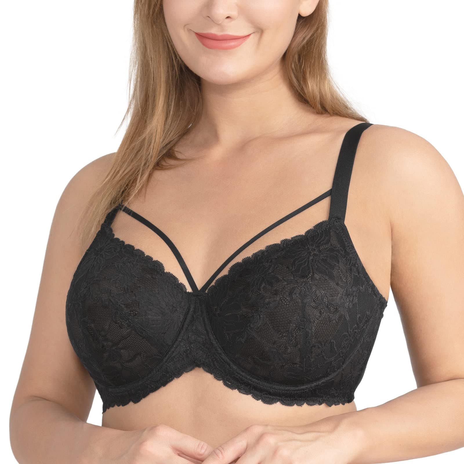 Minimizer Bras for Women Full Coverage, Unlined Lace Sexy Plus Size Underwire Bra for Large Breasts