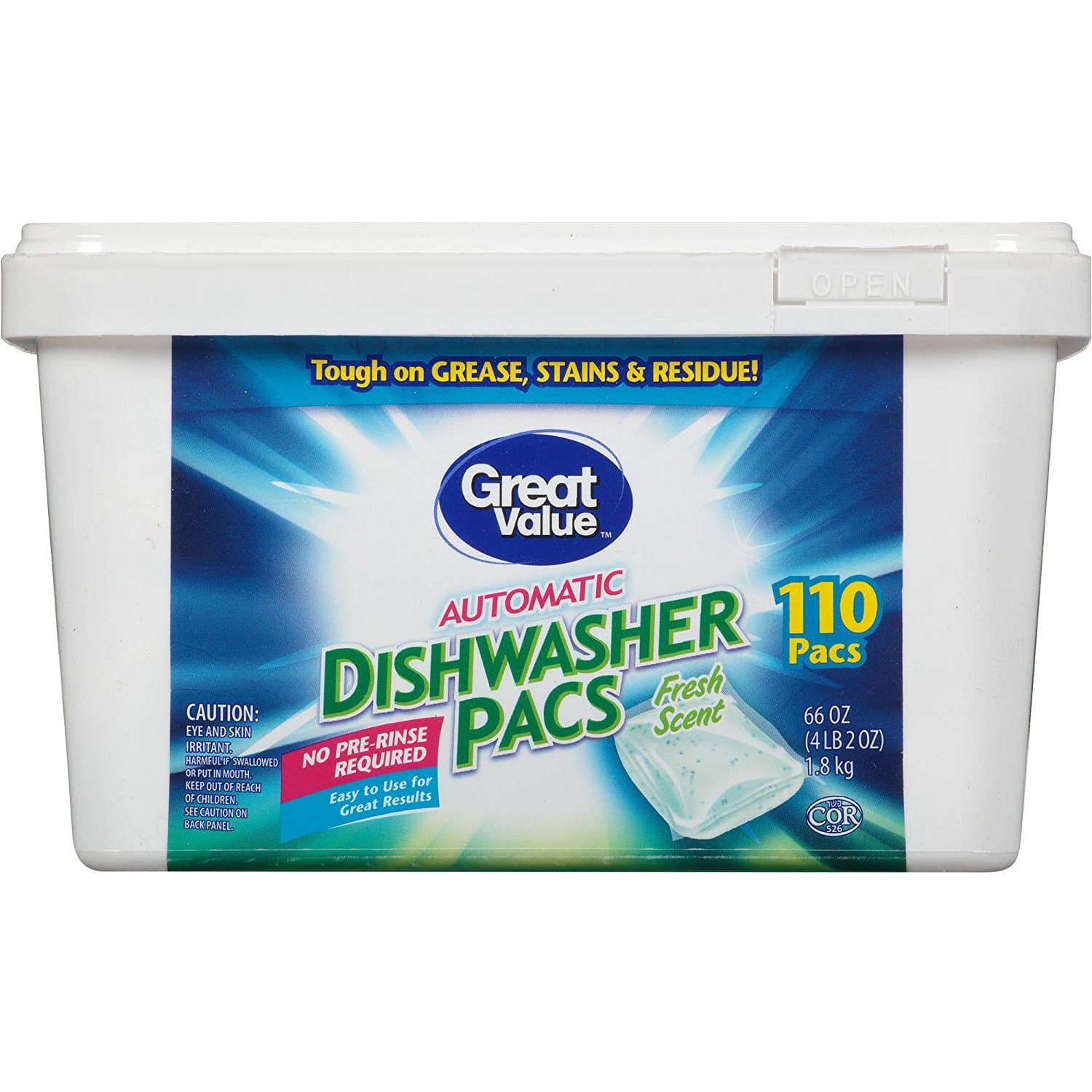 Great Value Automatic Fresh Scent Dishwasher Pacs, 110 Count, 66 oz