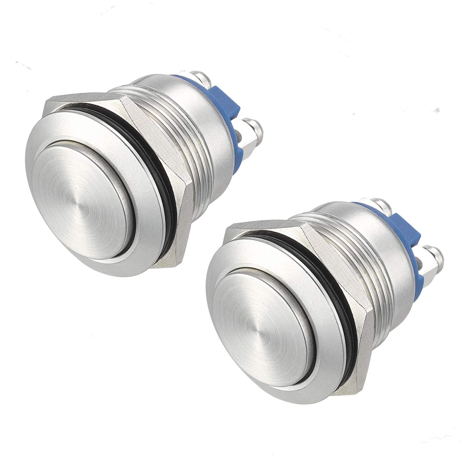 APIELE 19mm Momentary Push Button Switch High Round Cap Waterproof Stainless Steel Metal High Flush Screw Terminals 250V 5A 1NO SPST (Pack of 2)