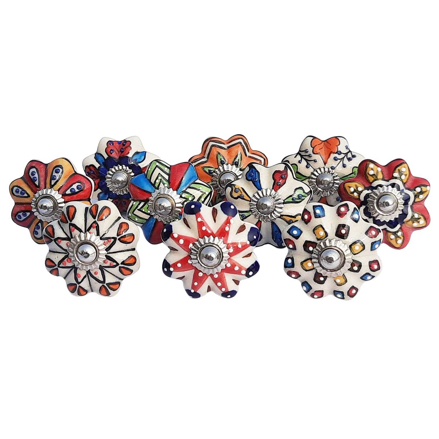 Royal Kraft Vintage Hand Painted Ceramic Pull Knobs for Kitchen Cabinet, Door & Drawer, Wardrobe, Cupboard (Set of 10) Sknob003