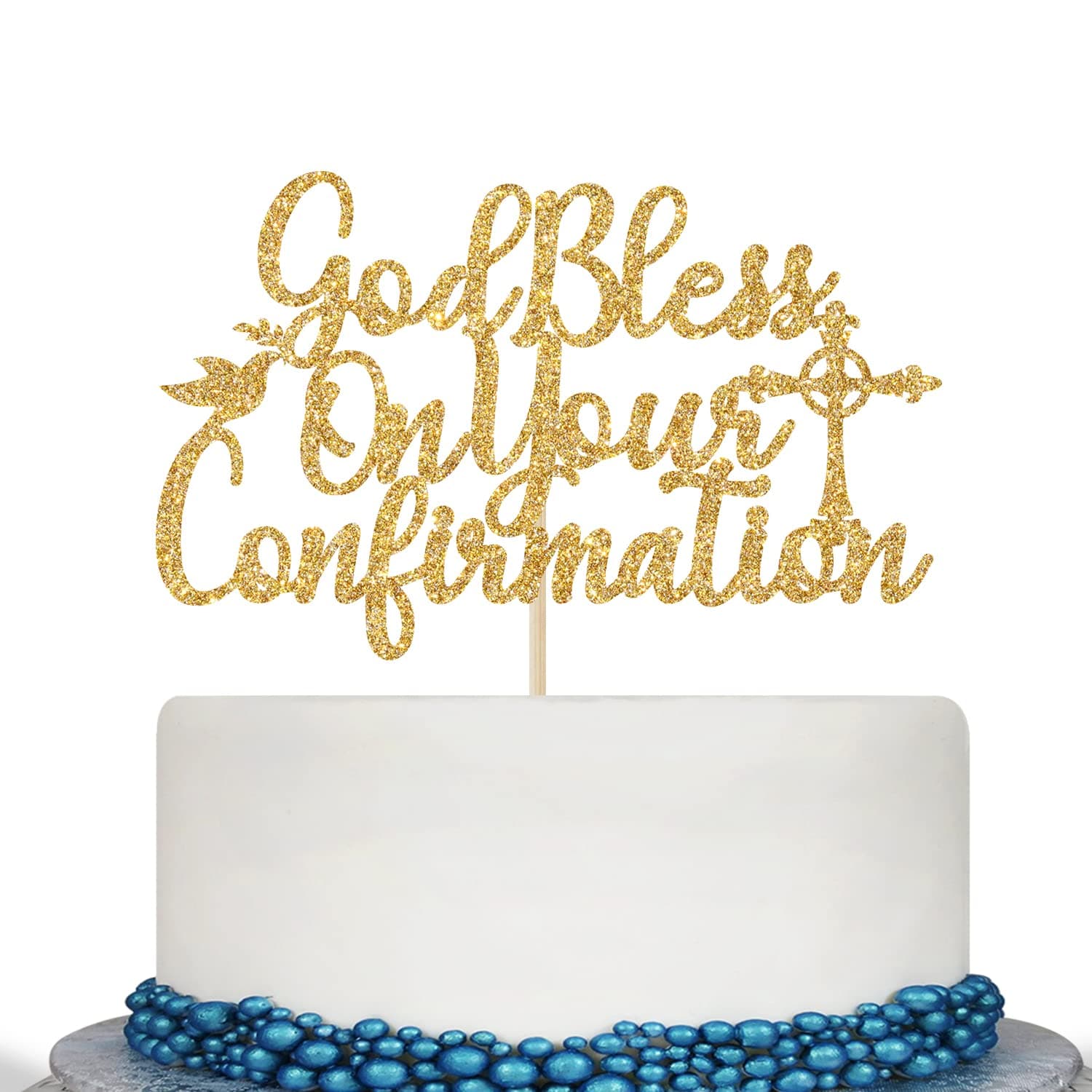 God Bless On Your Confirmation Cake Topper - First Confirmation Decorations - Baptism, Baby Shower, Bridal Shower, Engagement, Wedding Anniversary Party Decorations Gold Glitter