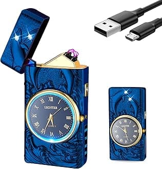 YOZWOO Electric Lighter USB Rechargeable Windproof Flameless Lighter Candle Lighter Plasma Arc Lighter with LED Flashlight for Outdoor BBQ, Hiking, Camping (Blue-Dolphin)