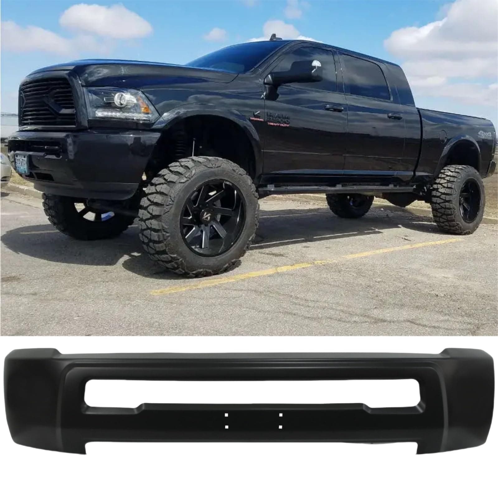 Front Bumper Compatible with 2010-2018 Dodge Ram 2500/3500, Black Truck Automotive Steel Replacement Bumpers Face Bar, without Fog Light Holes & Sensor Holes (Style D)