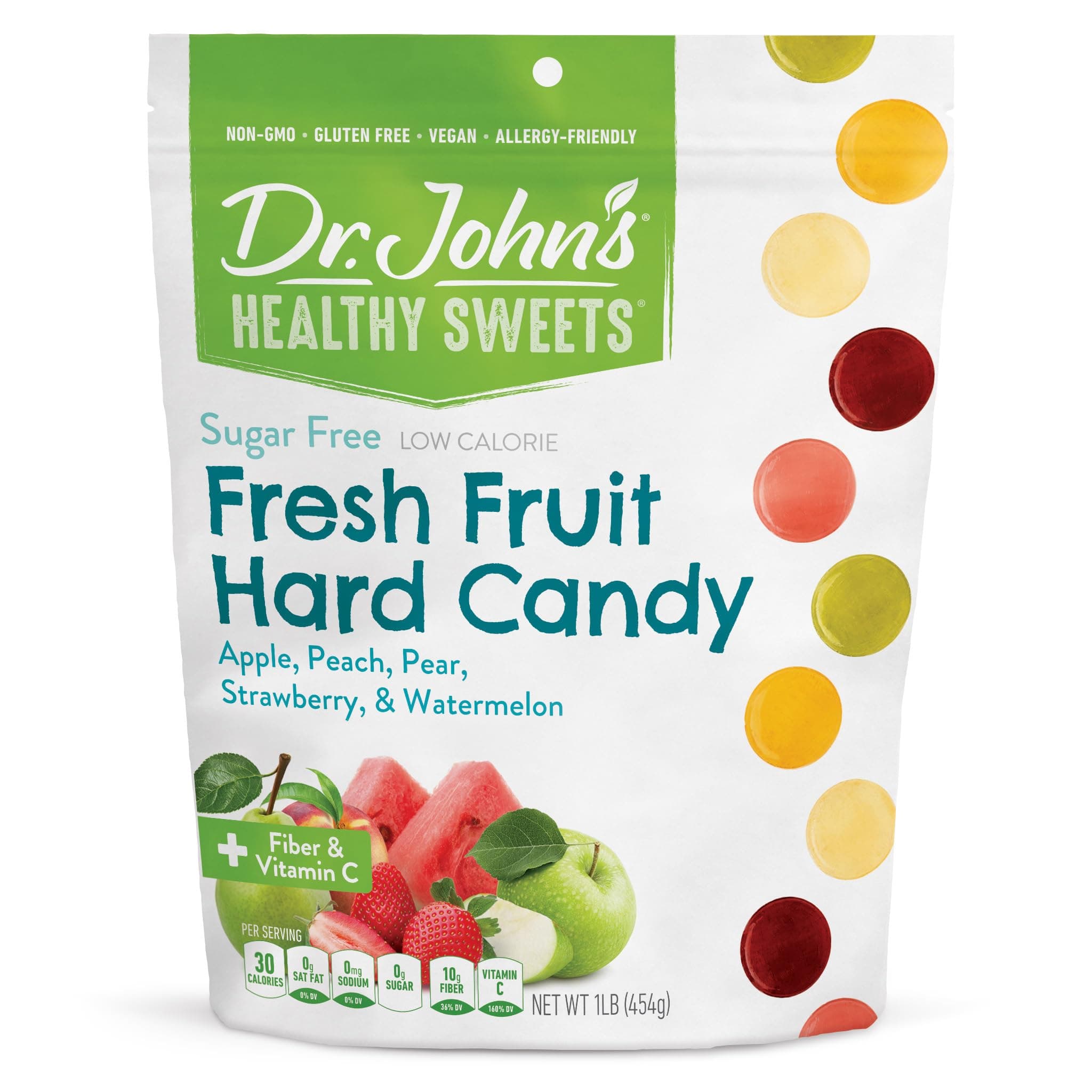 Dr. John’s Sugar Free Candy, Healthy Hard Candy with Zero Sugar, Low Calorie Snacks, Keto Friendly, Vegan, Gluten Free, Fresh Fruit Flavors, 100 Count, 1 LB