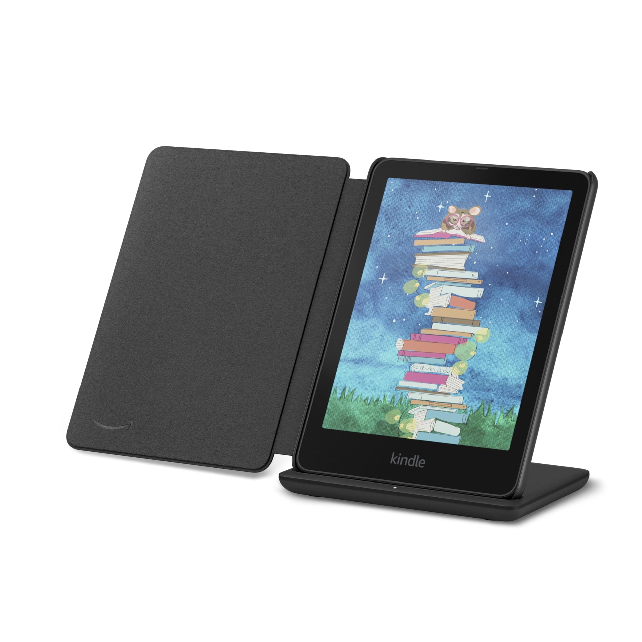 Introducing Amazon Kindle Colorsoft Signature Edition Essentials Bundle including Kindle Colorsoft Signature Edition (32GB)- Black, Premium Leather Cover-Walnut and Wireless Charging Dock