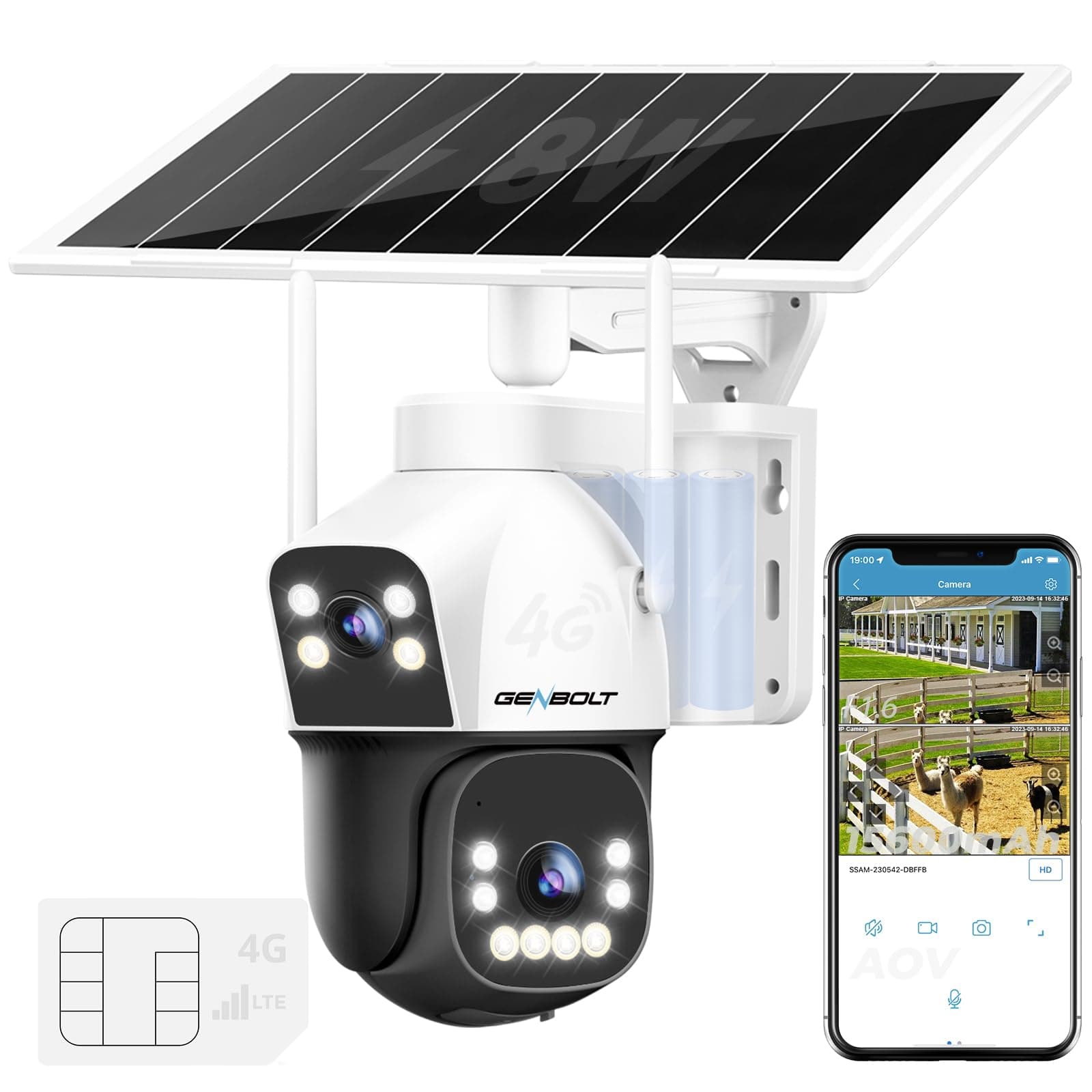 3G/4G LTE Cellular Solar Security Camera Outdoor Wireless, 8W 15600mAh Battery Operated Surveillance Camera No WiFi, Dual Lens Spotlight IP Camera CCTV with SIM Card