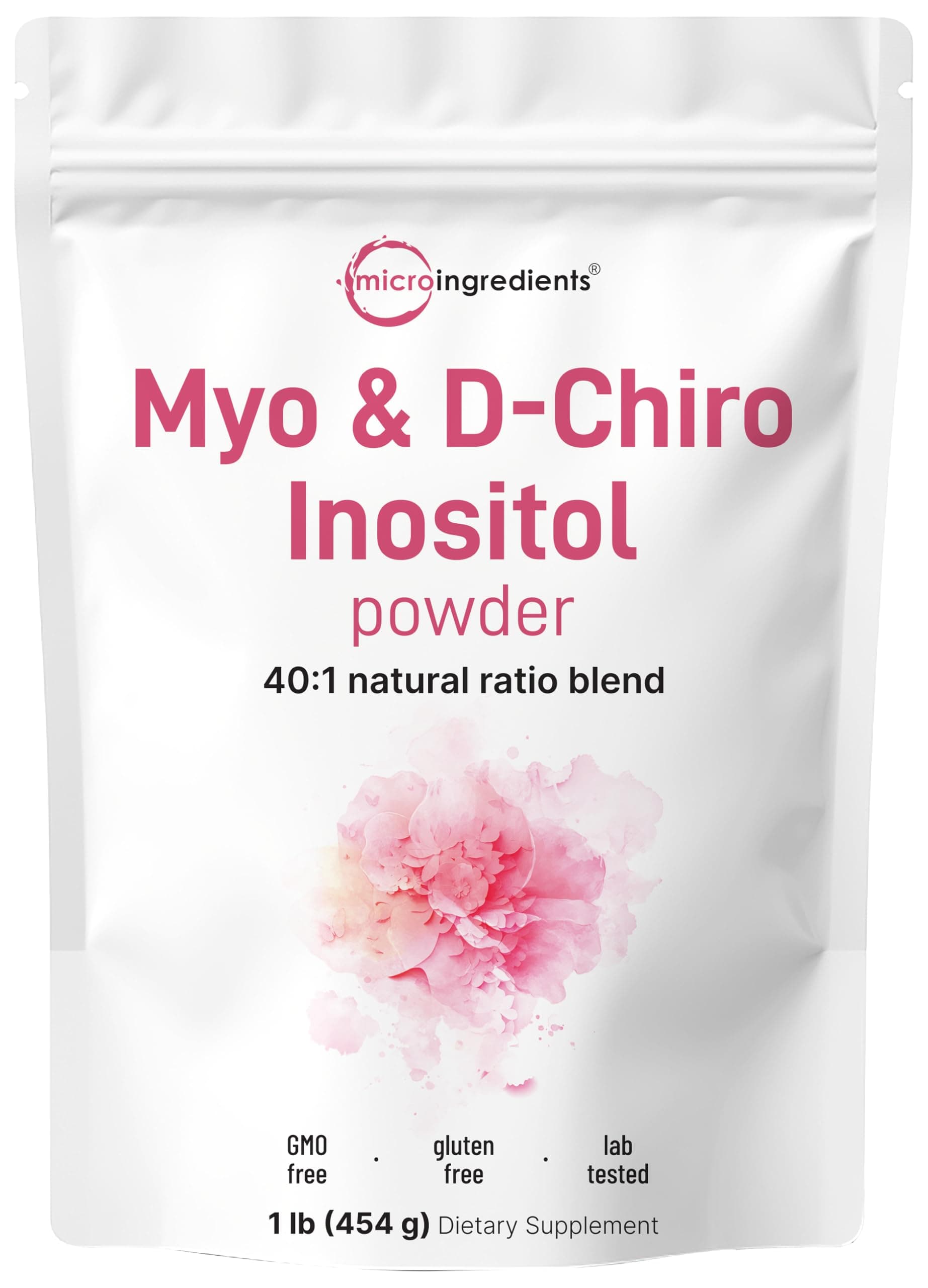 Micro Ingredients Myo-Inositol & D-Chiro Inositol Powder, 1lb (221 Servings) | 40:1 Ideal Ratio Inositol Supplement for Women | Supports Hormonal Balance & Ovarian Health | Non-GMO, Vegan, Filler-Free