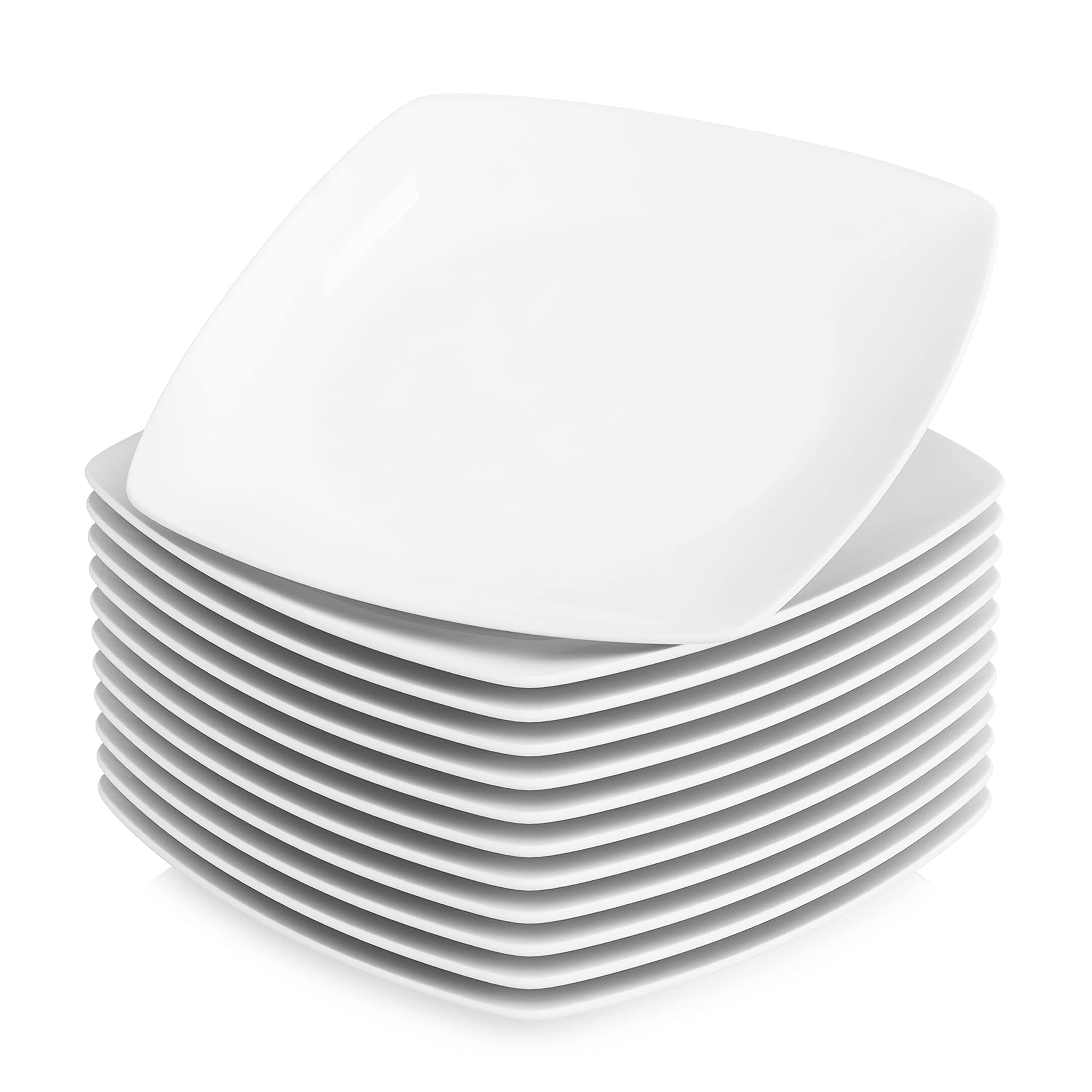 MALACASA, Series Julia, 9.5" Dinner Plates Ivory White Square Porcelain Dinner Plate Set, Pack of 12 (23.5 * 23.5 * 2cm)