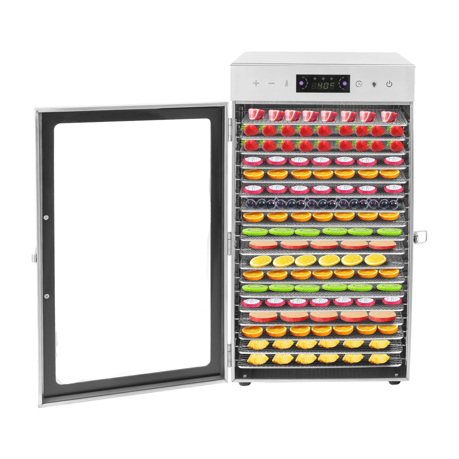 Food Dehydrator with 18 Grids, 800W, Stainless Steel, Silver, Rectangular, Countertop, 86-194, 0-24 H