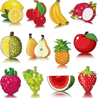 48 Pcs Tutti Frutti Party Colorful Fruit Cutouts Lemon Strawberry Pineapple Apple Watermelon Grape Cutout for Classroom Bulletin Board Wall Tropical Fruit Hawaiian Luau Beach Summer Decor