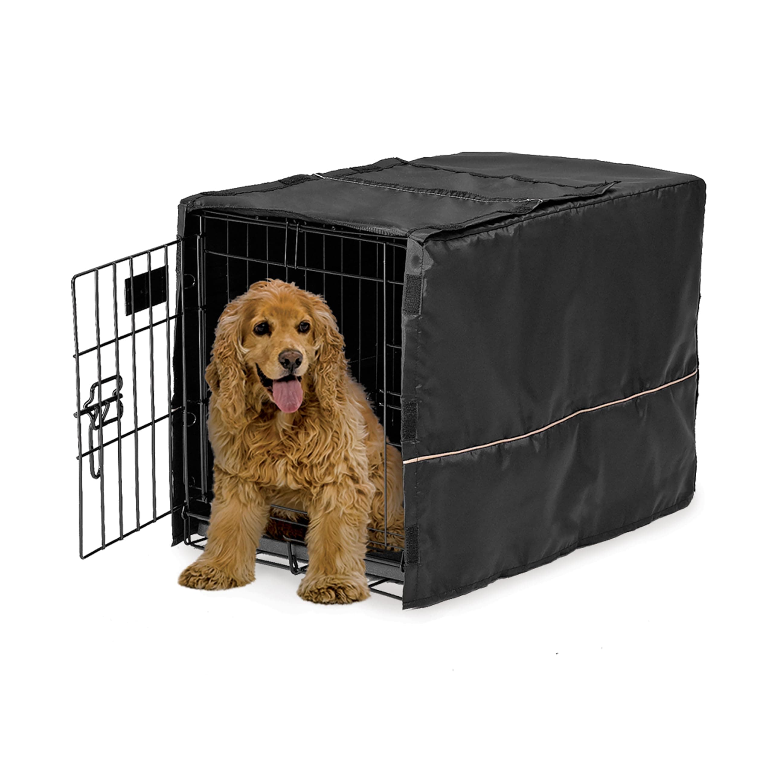 MidWest Homes for Pets Medium Dog Crate Cover, Black Polyester Privacy Kennel Cover Fits Most 30-inch Crates, Machine Washable, Reduces Barking & Chewing