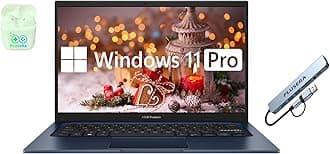 ASUS 14" FHD Vivobook Laptop Computer, 12GB RAM 512GB Storage (256GB SSD+256GB Docking Station Set), 6-Core Intel Core i3, Windows 11 Pro with Microsoft Office Home & Business, PLUSERA Earphones