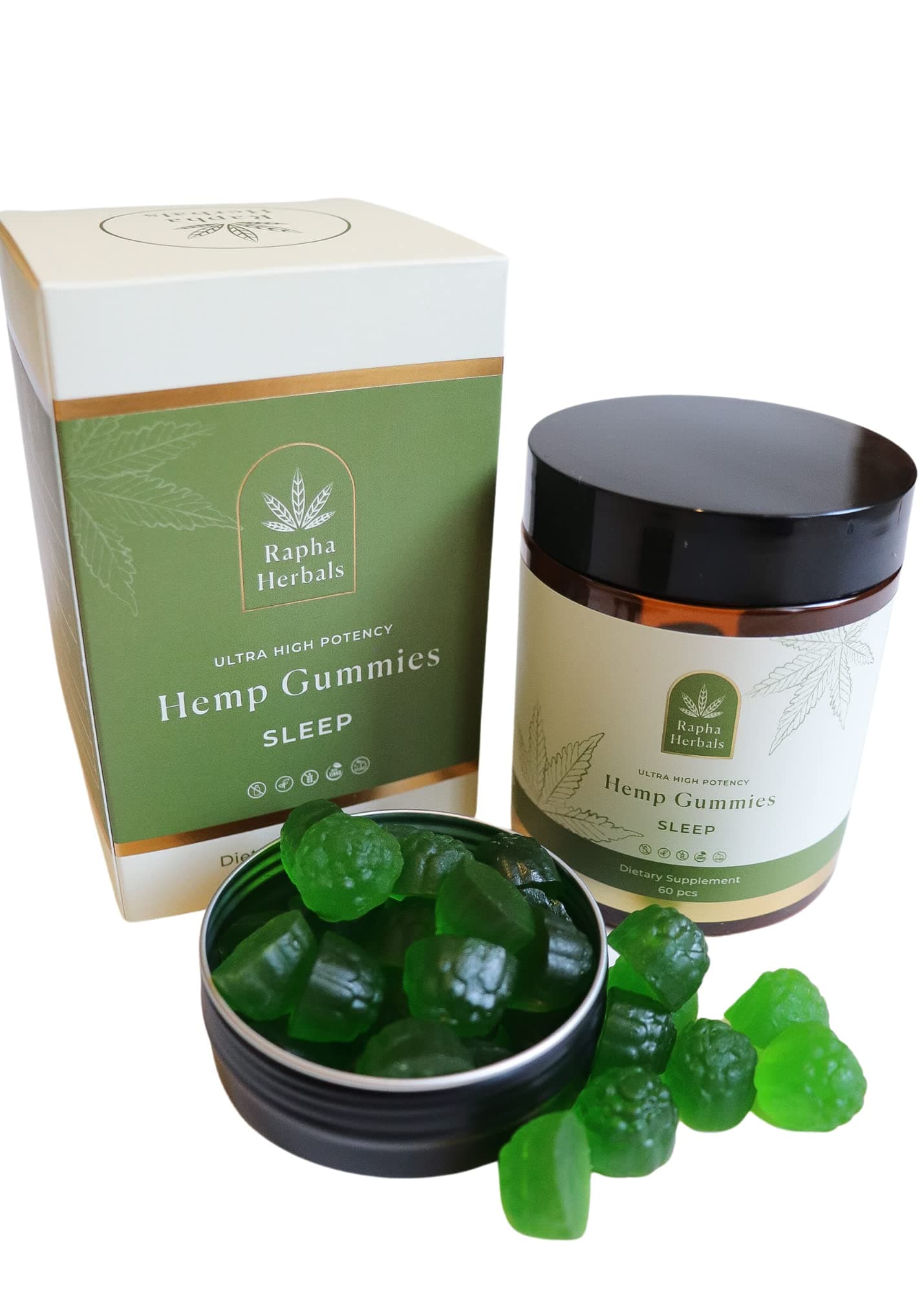 Sleep Gummies | Restorative Rest | Calming | THC Free | Vegan | Gluten Free | Organic | Ultra high Potency | 60 pcs | Comes with a complimentary Travel tin