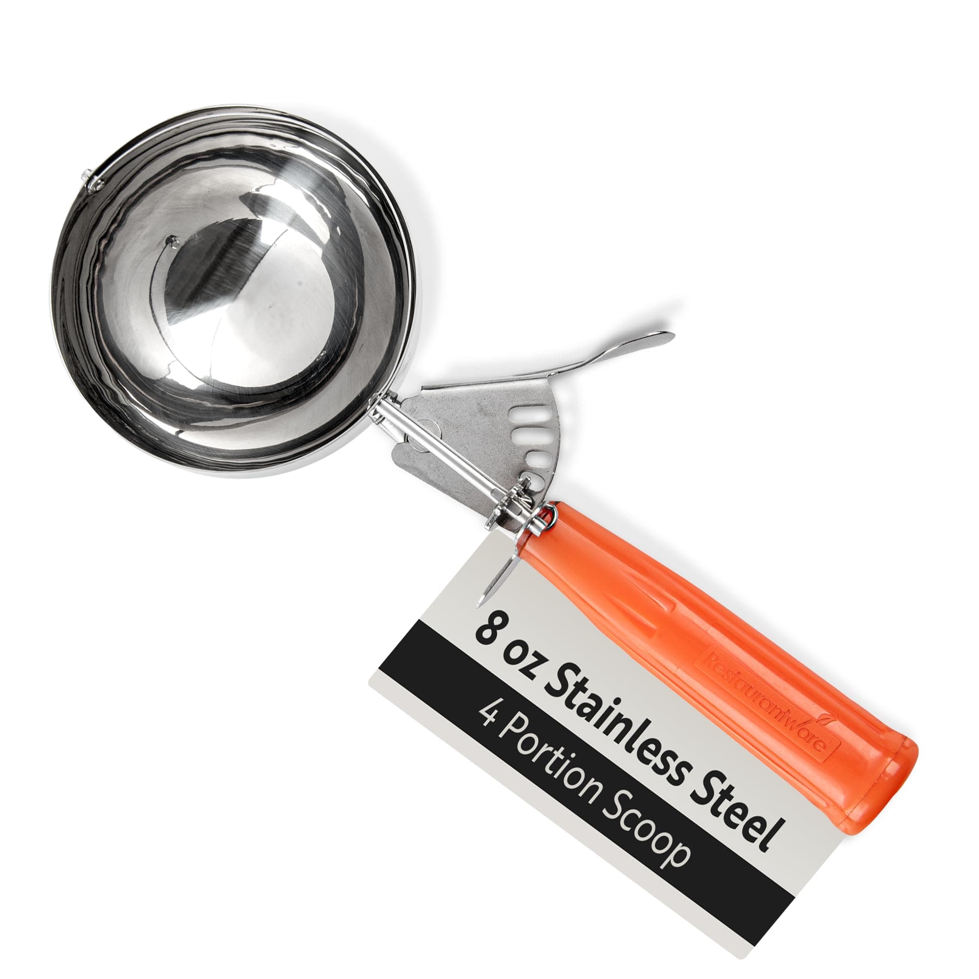 Restaurantware Met Lux 8 Ounce Portion Scoop, 1 Durable Disher Scoop - Thumb Trigger, Orange Stainless Steel Ice cream Disher, For Portion Control, For Ice Cream, Mashed Potato, And Cookie Batter