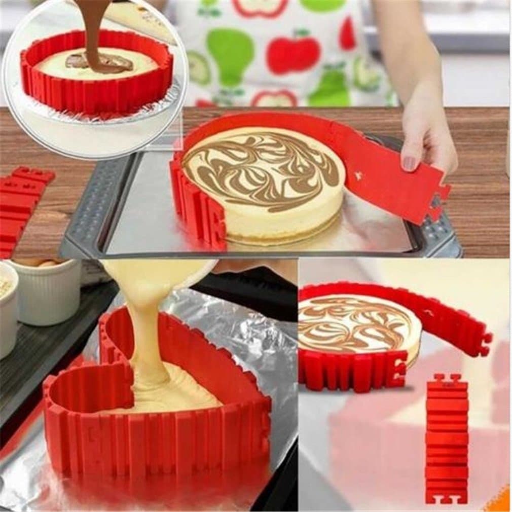 godil – Magic & # X153; Heart Shaped Cake Pan – Multi-Puzzle – Adjustable and other shapes Unique Snake Red Silicone Cake (4pcs)