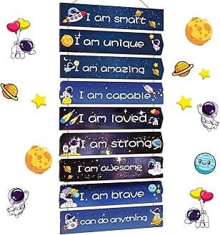 Chunful Set of 9 Boys Room Bedroom Decor Boys Inspirational Wall Decor Wood Hanging Plaque Motivational Kids Bedroom Wall Sign for Kids Teenage Toddler(Space)