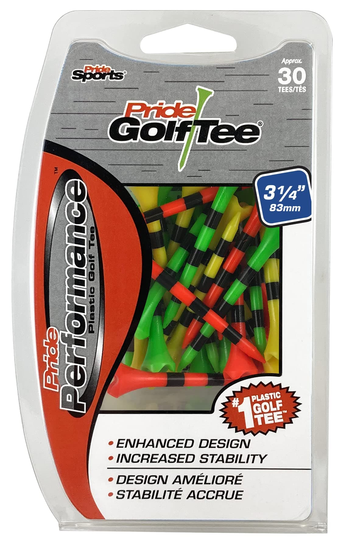Pride Golf Tee Spikes 30 Count Tees, Fruit Mix, 3.25 US